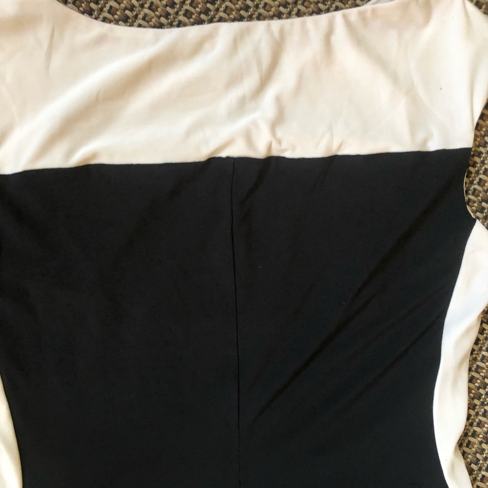 🖤CHAPS Sleeveless Colorblock Black & Off White Ruched Sheath Career Dress - Picture 13 of 14